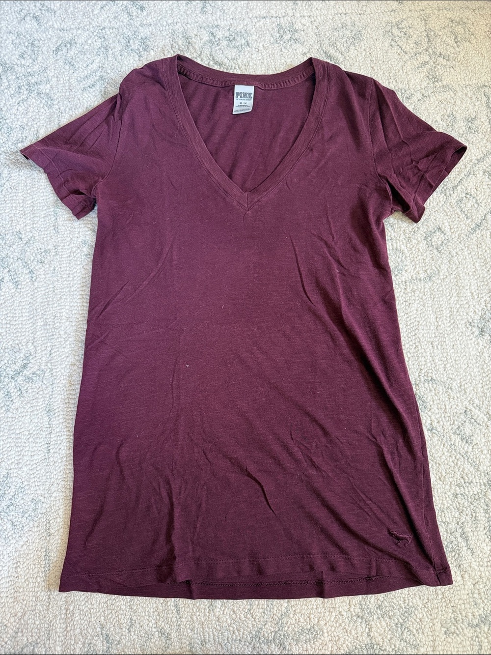 PINK Victoria's Secret V-Neck Short Sleeve Tee - Burgundy